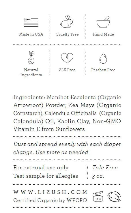 ORGANIC BABY POWDER - Talc Free, USDA Certified, natural and effective